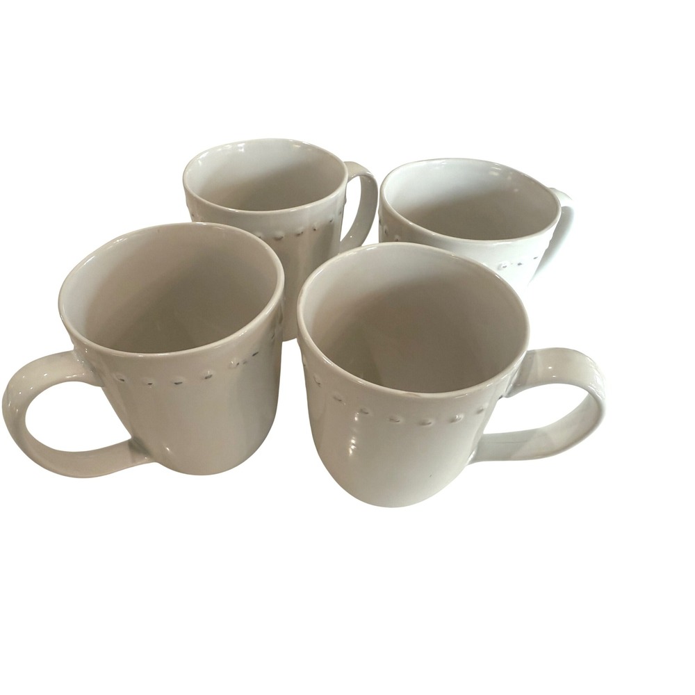 Set of 4 Kirkland's‎ White Ceramic Coffee Tea Mugs Textured Dots Microwave Safe